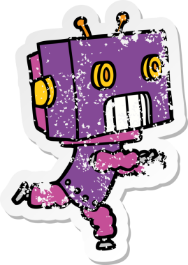 Bir insan tarafından çizilmiş karikatür robotunun sıkıntılı çıkartması.