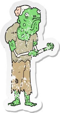 Bir insan tarafından çizilmiş zombi çizgi filminin sıkıntılı çıkartması.