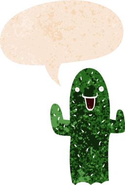 çizgi film kaktüsleri ve grunge içinde konuşma kabarcığı bir insan tarafından çizilmiş rahatsız edilmiş retro dokuma tarzı.