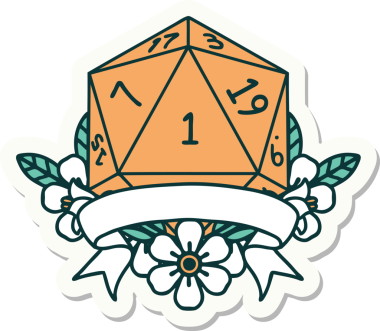 Bir insan tarafından çizilmiş doğal bir d20 zar etiketi.