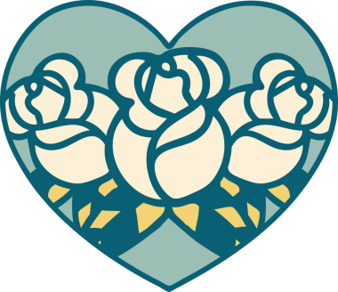 Bir insan tarafından çizilmiş kalp ve çiçeklerin ikonik dövme şekli