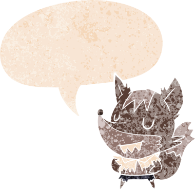 Konuşma baloncuğu olan çizgi film kurtadamı bir insan tarafından çizilmiş dertli retro desenli