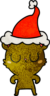 Bir insan tarafından çizilmiş Noel Baba şapkası takan bir ayının çizilmiş el resmi.