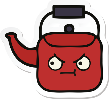 Bir insan tarafından çizilmiş şirin bir çaydanlığın çıkartması.