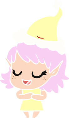 Bir insan tarafından çizilmiş Noel Baba şapkası giyen bir elf kızının çizilmiş mutlu el resmi.