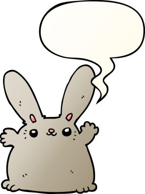Bir insan tarafından çizilmiş, konuşma baloncuklu çizgi film tavşanı.