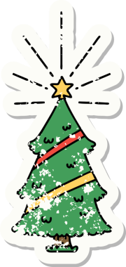 Bir insan tarafından çizilmiş yıIbaşı ağacının eski bir çıkartması.