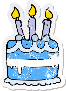 Bir insan tarafından çizilmiş doğum günü pastasının sıkıntılı çıkartması.