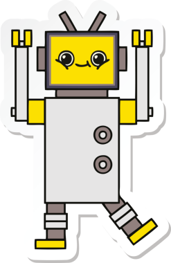 Bir insan tarafından çizilmiş şirin çizgi film robotunun çıkartması.