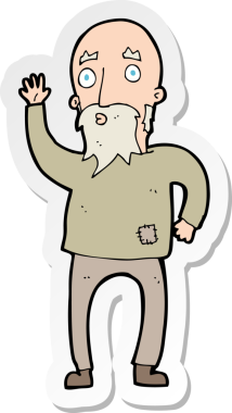 Bir insan tarafından çizilmiş yaşlı bir adamın karikatür çıkartması.