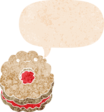 grunge içinde konuşma balonu olan karikatür bisküvisi bir insan tarafından çizilmiş sıkıntılı retro desen tarzı