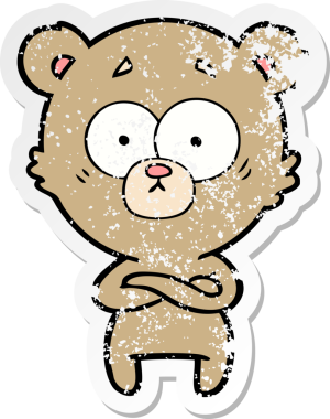 Bir insan tarafından çizilmiş şaşırmış bir ayı çizgi filminin sıkıntılı çıkartması.