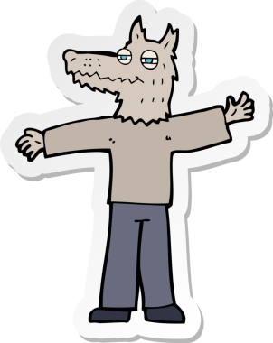 Bir insan tarafından çizilmiş mutlu kurt adamın çıkartması.