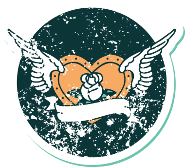 Bir insan tarafından çizilmiş çiçek ve pankartıyla uçan bir kalbin sembolik dövmeli resmi.