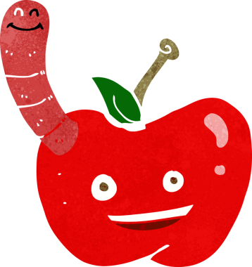 Bir insan tarafından çizilmiş solucanlı çizgi film elması