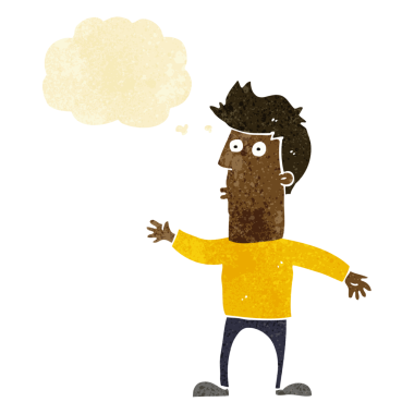 Bir insan tarafından çizilen düşünce baloncuğuyla adamı şaşırtan çizgi film.