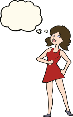 Bir insan tarafından çizilmiş düşünce baloncuğu olan gururlu bir kadın.