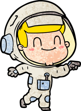 Bir insan tarafından çizilmiş mutlu astronot.