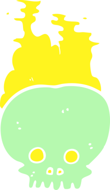 Bir insan tarafından çizilen dumanı tüten kafatasının düz renk çizimi