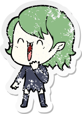 Bir insan tarafından çizilmiş mutlu vampir kız çizgi filminin kederli çıkartması.