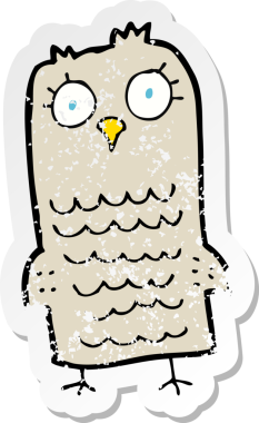 Bir insan tarafından çizilmiş bir baykuşun gerilmiş çıkartması.