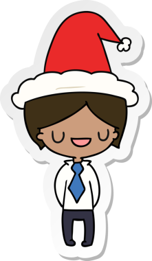 Bir insan tarafından çizilmiş Kawai çocuğunun el çizimi Noel çıkartması.