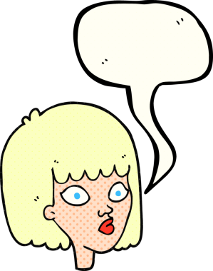 Bir insan tarafından çizilmiş serbest çizilmiş çizgi roman konuşma balonu kadın yüzü.