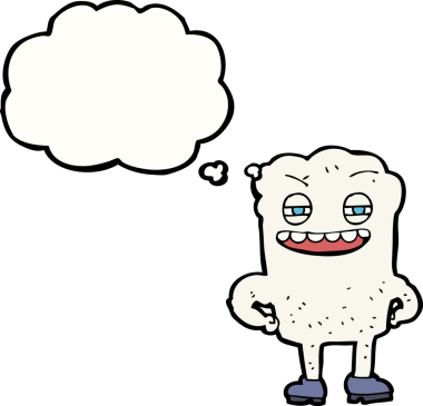 Bir insan tarafından çizilmiş düşünce baloncuklu mutlu diş çizgi filmi.