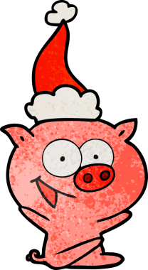 Neşeli domuz eli, insan tarafından çizilmiş Noel Baba şapkası çizilmiş.