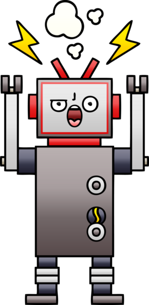 Bir insan tarafından çizilmiş bozuk bir robotun gölgeli çizgi filmi.