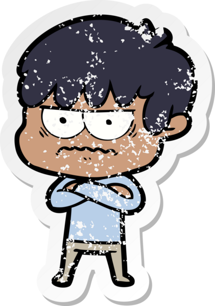 Bir insan tarafından çizilmiş kızgın bir çizgi film çocuğunun sıkıntılı çıkartması.