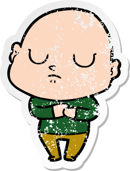 Bir insan tarafından çizilmiş kel bir adamın sıkıntılı çıkartması.