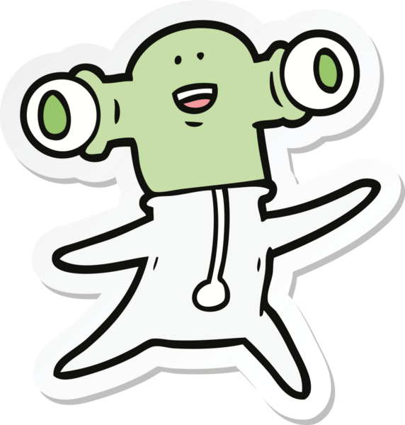 Bir insan tarafından çizilmiş dost canlısı bir uzaylı çizgi film çıkartması.