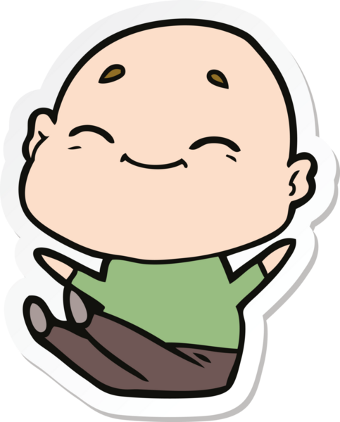 Bir insan tarafından çizilmiş mutlu, kel bir adamın çıkartması.