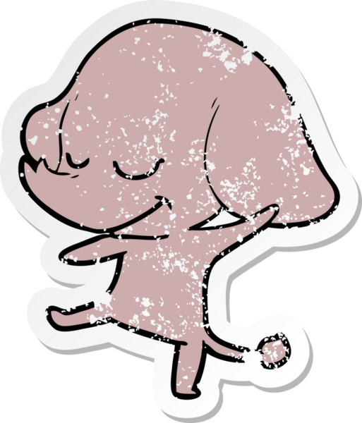 Bir insan tarafından çizilmiş gülümseyen bir filin sıkıntılı çıkartması.