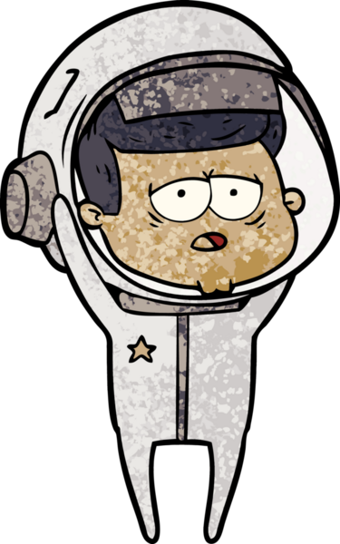 Bir insan tarafından çizilmiş yorgun astronot çizgi filmi.