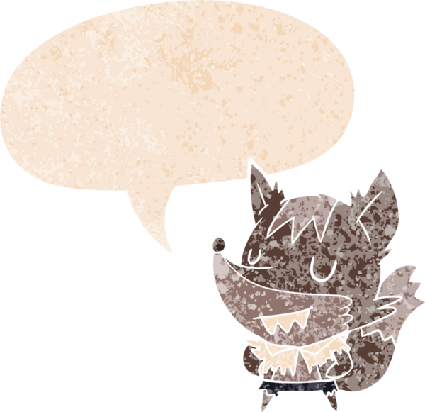 Konuşma baloncuğu olan çizgi film kurtadamı bir insan tarafından çizilmiş dertli retro desenli