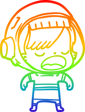 Gökkuşağı gradyan çizgi çizimi Bir insan tarafından çizilen açıklayan astronot kadın çizgi