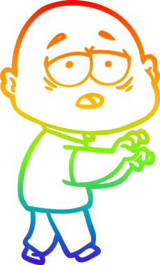 Gökkuşağı gradyan çizgi çizimi bir insan tarafından çizilmiş yorgun kel bir adam