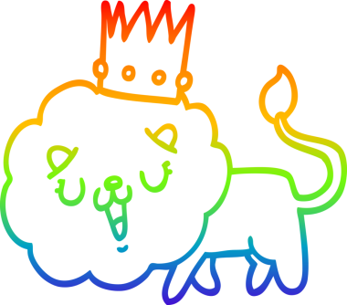 Gökkuşağı gradyan çizgi çizimi Bir insan tarafından çizilmiş taç ile bir çizgi aslan