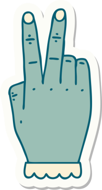 Bir insan tarafından çizilmiş iki parmağını kaldıran bir el çıkartması.