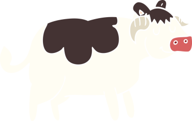 Bir insan tarafından çizilmiş düz renkli çizgi film ineği