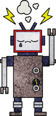 Bir insan tarafından çizilmiş bir robotun retro grunge dokusu