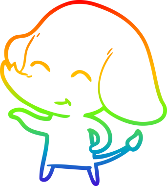 Gökkuşağı gradyan çizgisi bir insan tarafından çizilmiş şirin bir fil çizimi