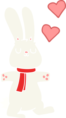 Bir insan tarafından çizilmiş düz renkli çizgi film tavşanı.