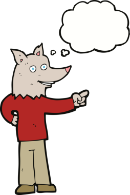 Bir insan tarafından çizilmiş düşünce balonuyla çizilmiş bir kurt adam.