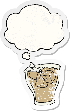 Düşünce baloncuklu karikatür bardak insan tarafından çizilmiş yıpranmış bir çıkartma.