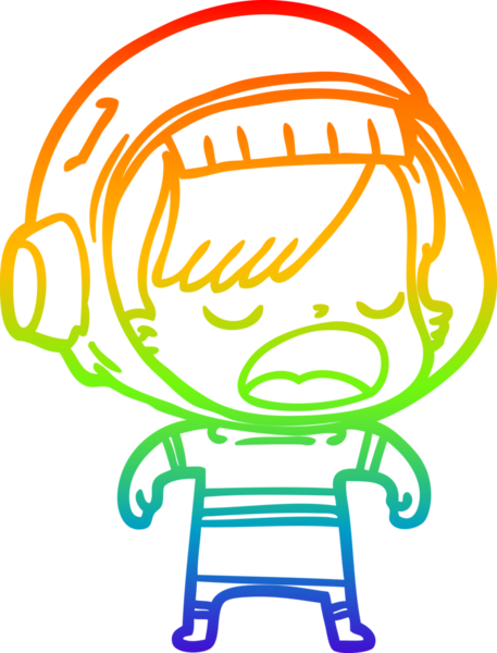 Gökkuşağı gradyan çizgi çizimi Bir insan tarafından çizilen açıklayan astronot kadın çizgi