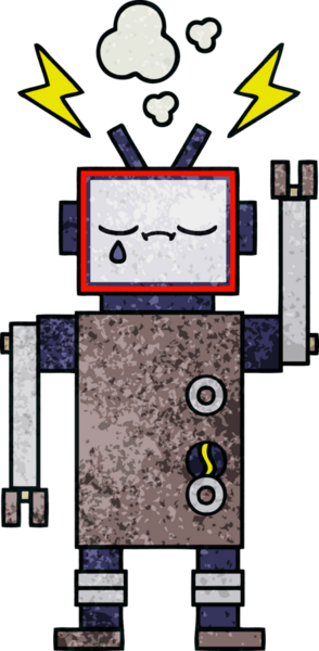 Bir insan tarafından çizilmiş bir robotun retro grunge dokusu