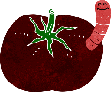 Bir insan tarafından çizilmiş solucanlı domates.